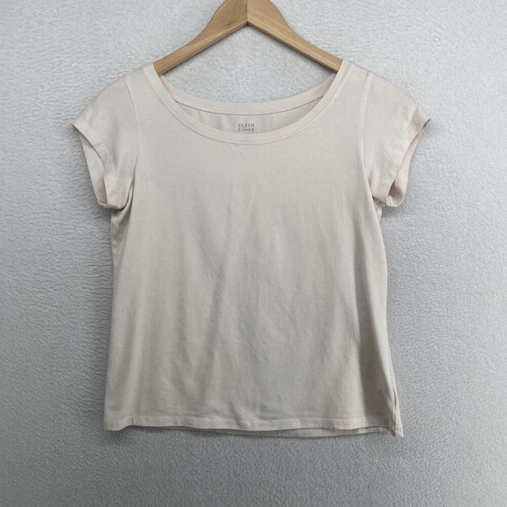 EILEEN FISHER Top S Stretch Organic Cotton Jersey Scoop Neck Cap Sleeve Pink USA
